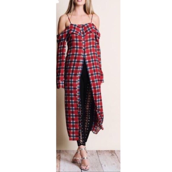 Dresses & Skirts - Plaid Button Up Maxi Top/Dress